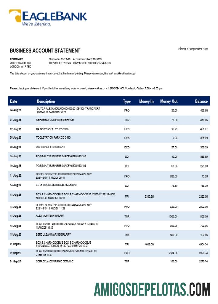 Em branco Eagle Company Extrato de conta corrente modelo Word e PDF (1)